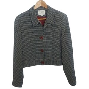 Express Tailluer Women's Size 9/10 Blazer Jacket Black White Check Burgundy